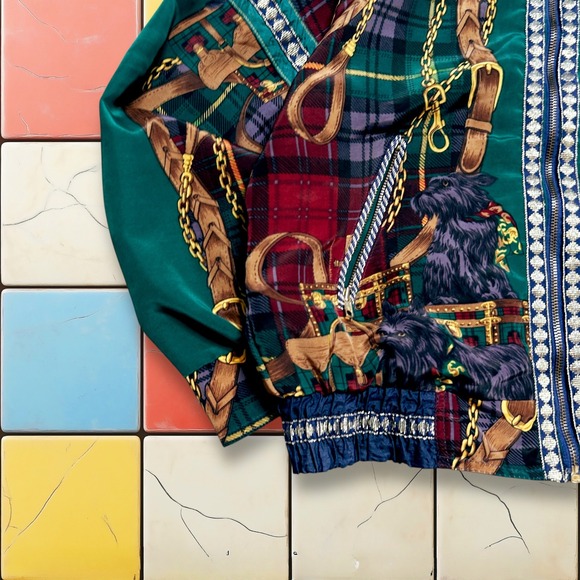 Vintage Milano Scottish Windbreaker Jacket 80s Womens M Plaid Dog Fullzip Bomber - Picture 7 of 11